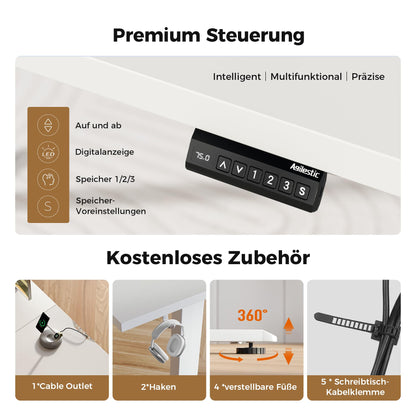 Agilestic Eckschreibtisch Höhenverstellbar – 160x140 cm Weiss