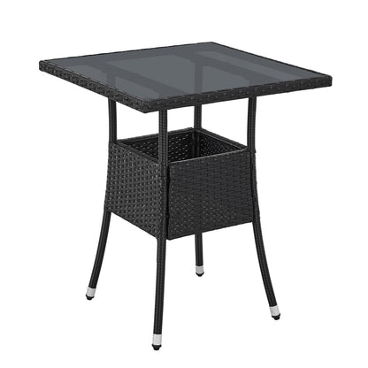 Juskys Gartentisch Yoro Polyrattan mit Glasplatte 60x60 cm schwarz, eckige Form, Stahlgestell