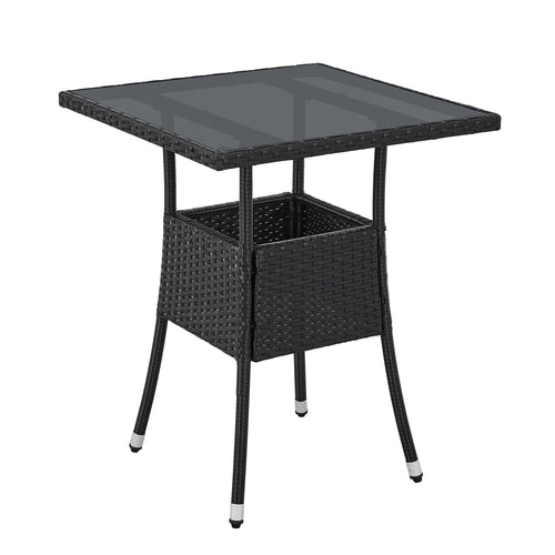 Juskys Gartentisch Yoro Polyrattan mit Glasplatte 60x60 cm schwarz, eckige Form, Stahlgestell