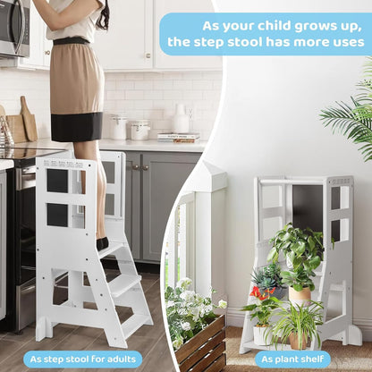 Familienfreude Lernturm Montessori Lernstuhl - Weiss mit Whiteboard