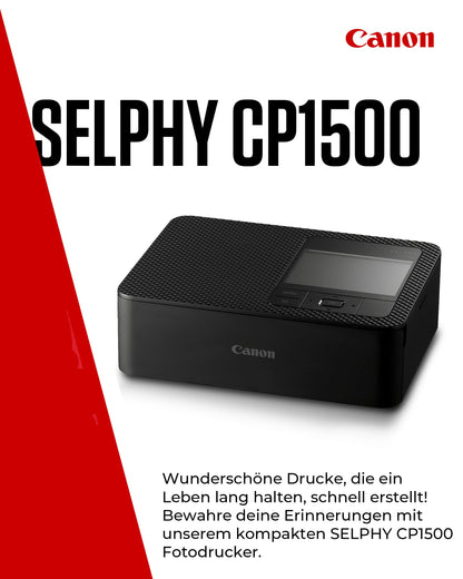 Canon SELPHY CP1500 Mobiler Fotodrucker Schwarz mit Papierset