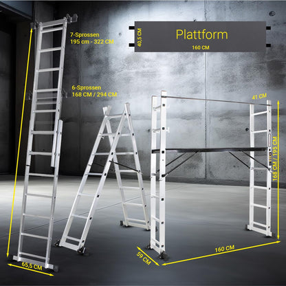 CRAFTFULL CF-103A Alu Rollgerüst und Leiter - 7 Sprossen