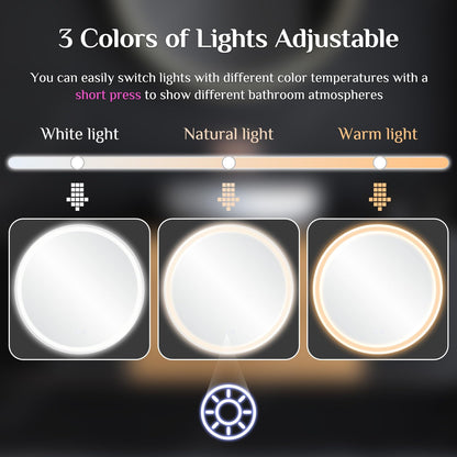 Clevich runder Badspiegel mit Beleuchtung, 80 cm dimmbar & Entfoggen