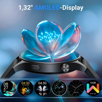 Fitpolo AR01 Smartwatch rund mit Telefonfunktion, AMOLED, schwarz