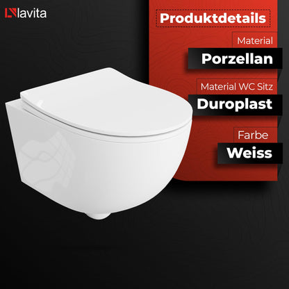 LAVITA Brava Wand-WC spülrandlos – WC-Sitz Absenkautomatik, Weiss glanz