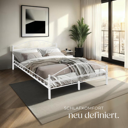 tectake® Metallbett Doppelbett mit Lattenrost 200x140cm Weiss