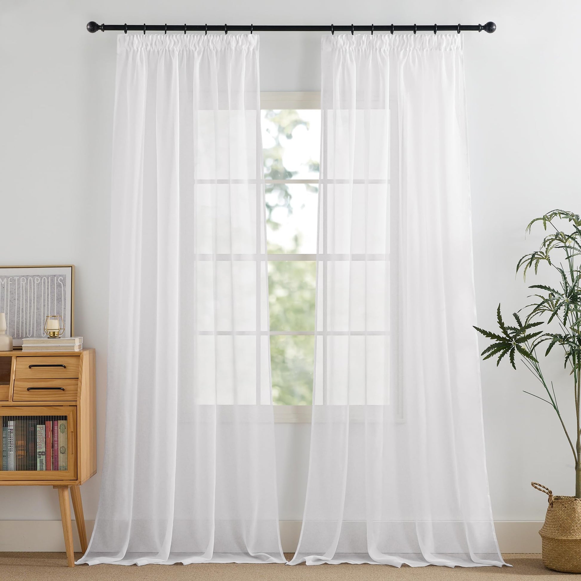 PONY DANCE Vorhang transparent mit Kräuselband, 2er Set, 350 cm, weiss – Voile in Leinenoptik