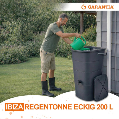 GARANTIA Ibiza Regentonne eckig 200 Liter Graphite Grey mit Deckel