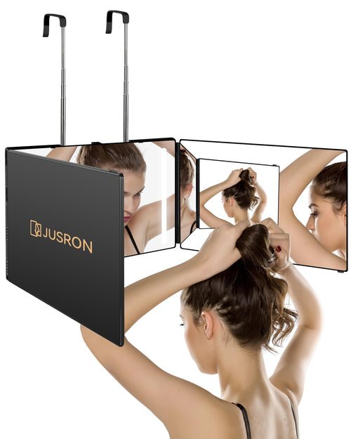 JUSRON 360 Grad Spiegel mit Licht, 3-teiliger Kosmetikspiegel aus ABS und Glas