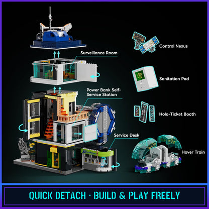 Lumibricks Cyberpunk Schwebezug-Station Baustein-Set mit LED