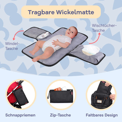 RUVALINO Wickelrucksack mit Wickelauflage und Schnullerhalter, schwarz