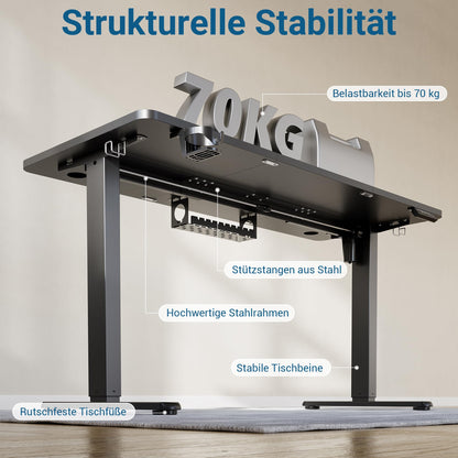 VFU Elektrischer Stehpult 140x60 cm USB-C Schwarz Pro