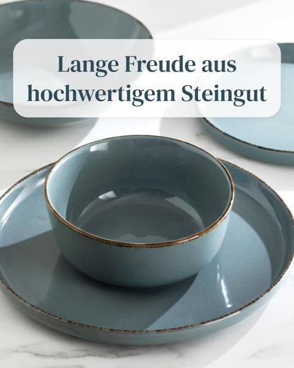 Pure Living Rustic Steingut Geschirrset 48 tlg. - Rauchblau