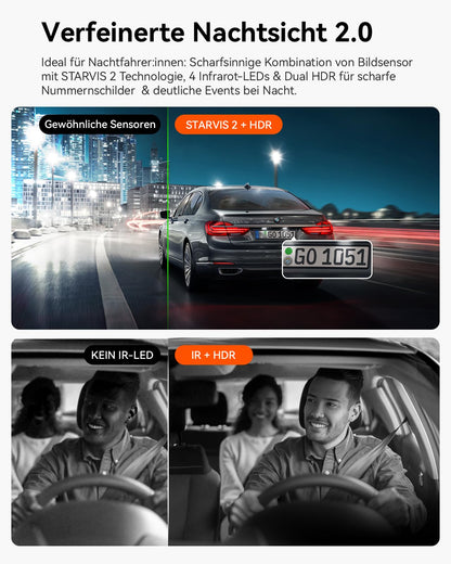 VANTRUE N2X Dual Dashcam Auto vorne innen, 2.7K+1080P HDR, GPS, WiFi