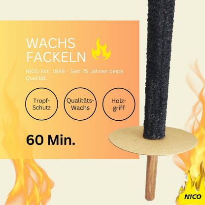 NICO Feuerwerk Wachsfackeln 50 Stück mit Handschutz, 60 Min
