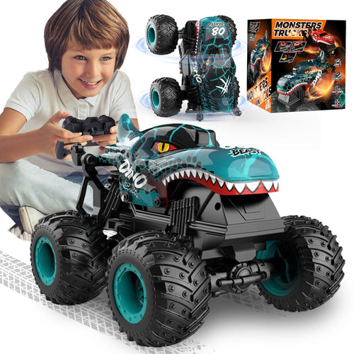 PENGBU RC Monstertruck Dinosaurier 1:20 ferngesteuert mit LED, Spielzeugauto mit 2,4-GHz-Fernbedienung