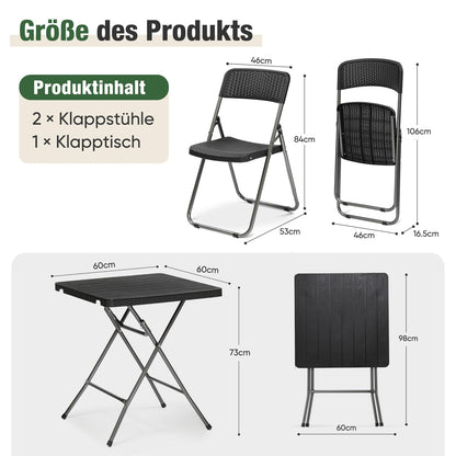Sekey Balkonset 3-teilig klappbar, Rattan-Optik, 2 Stühle & Tisch