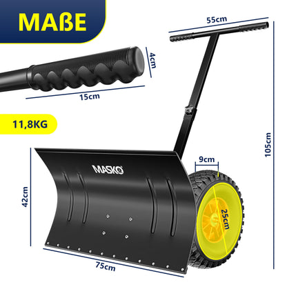 Masko Schneeschieber auf Rädern – 75 cm Schwarz, höhenverstellbar
