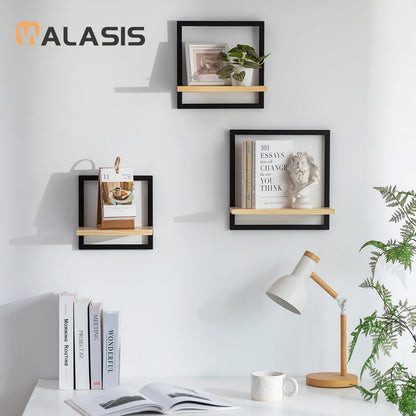 Walasis Wandregal Schwarz, 3er Set quadratische Schweberegale