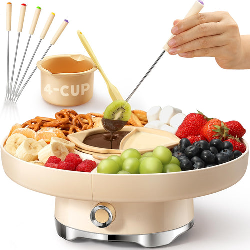 LUSHYUM Schokoladenfondue Set elektrisch 800 ml mit Servierschale zum Schmelzen von Schokolade