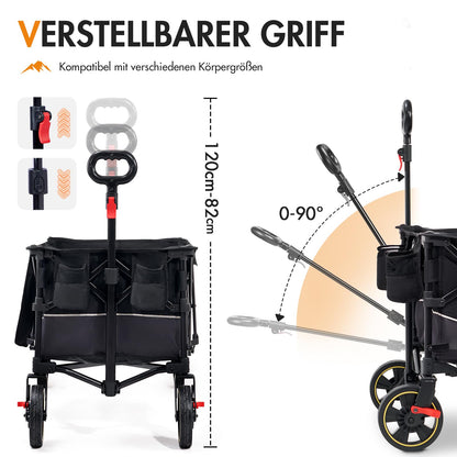 Portal Bollerwagen faltbar XXL – Handwagen 120 kg, mit Getränkehalter & Tasche