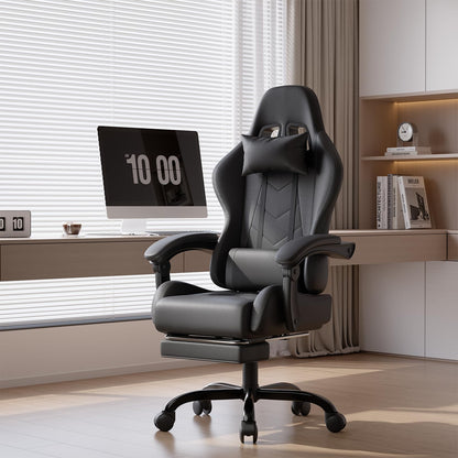 Devoko Ergonomischer Gaming Stuhl mit Massage & Fussstütze - Schwarz