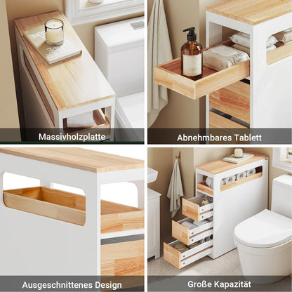 SoBuy Badezimmerschrank BZR54-III-WN, schmal, 3 Schubladen, weiss