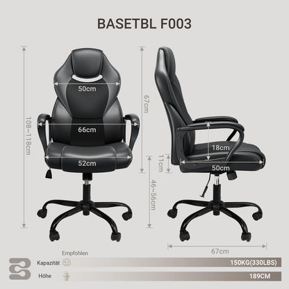 BASETBL Chefsessel Ergonomisch 150kg – PU Leder Schwarz