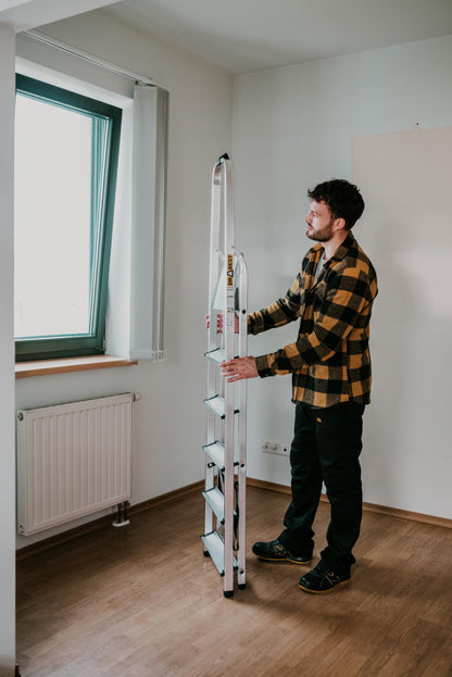 DRABEST Klappbare Alu Trittleiter 6 Stufen - Haushaltsleiter