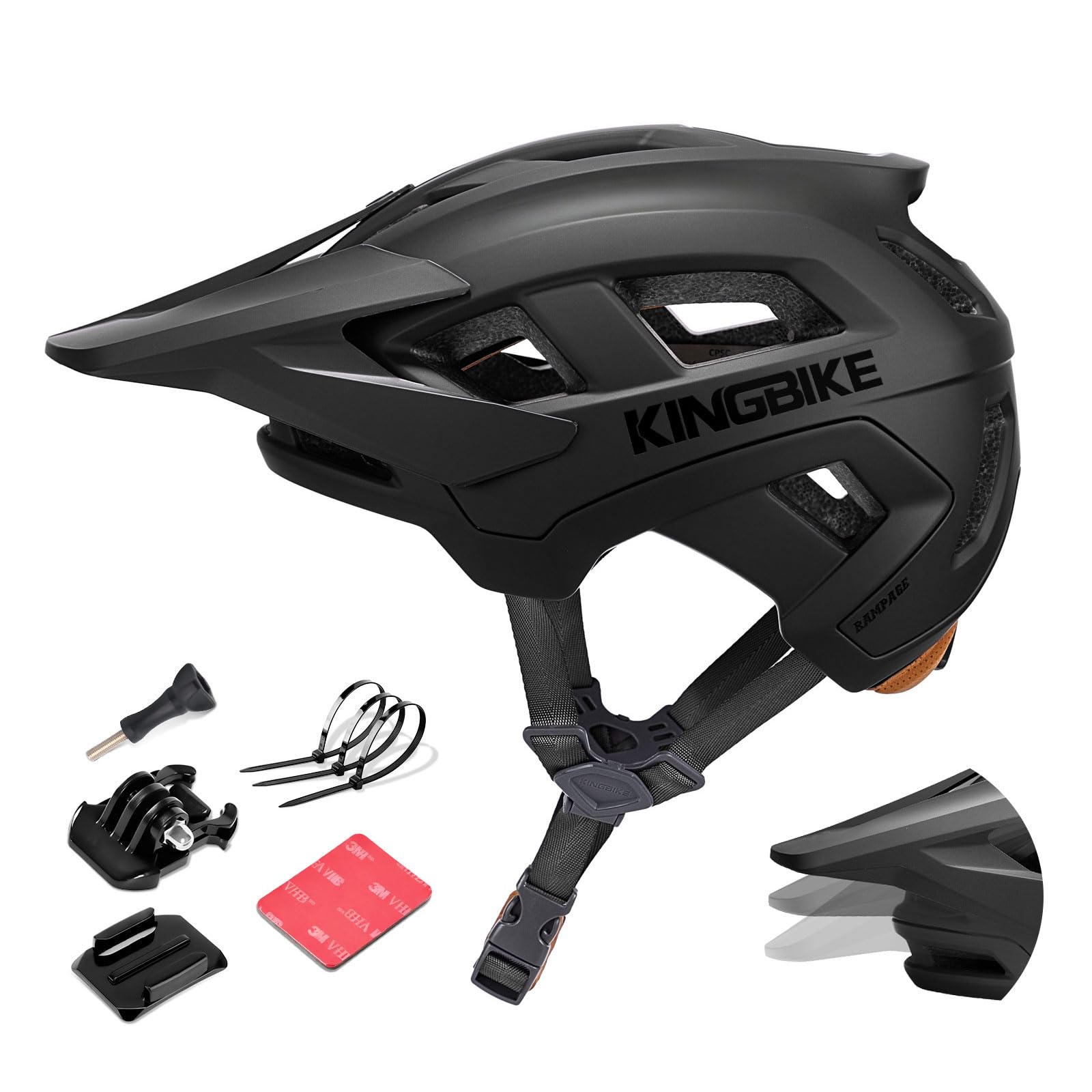 KINGBIKE E-MTB Fahrradhelm NTA-8776 mit Kamerahalterung, Mattschwarz M – Helm mit Visier und Lüftungskanälen