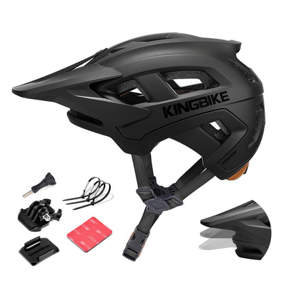 KINGBIKE E-MTB Fahrradhelm NTA-8776 mit Kamerahalterung, Mattschwarz M – Helm mit Visier und Lüftungskanälen