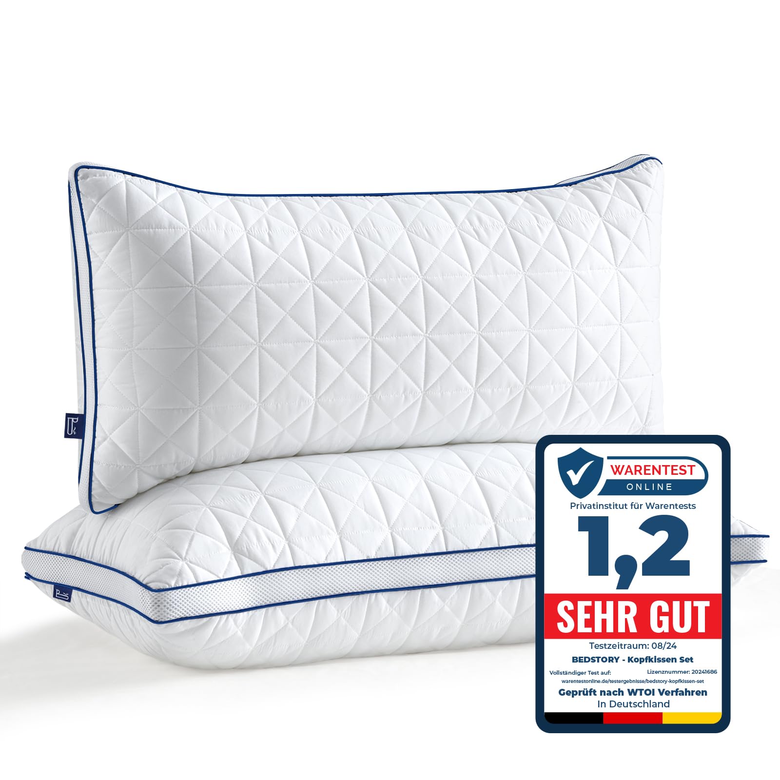 BedStory Kopfkissen 40x80 Mikrofaser 2er Set höhenverstellbar. Rechteckige, weiße Mikrofaser-Kissen für Betten, höhenverstellbar zur optimalen Kopfunterstützung.