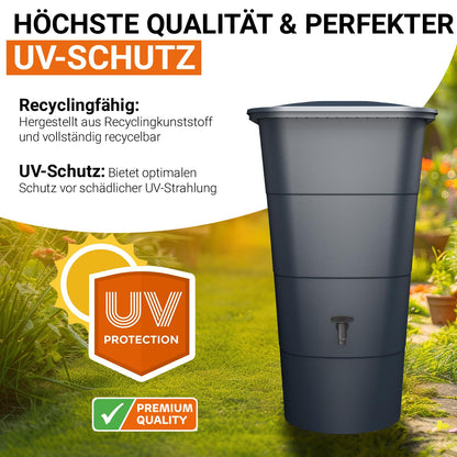 GARANTIA Ibiza Regentonne eckig 200 Liter Graphite Grey mit Deckel