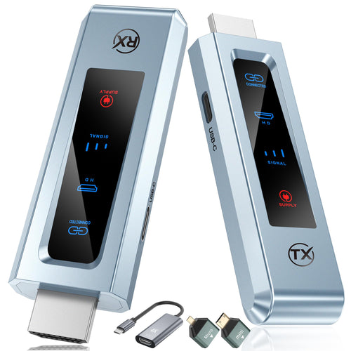 HDMI Funk Sender Empfänger Set - 30m 2.4/5G. Kompakte, schwarze Geräte. Überträgt drahtlos HDMI Audio/Video-Signale für TV/Beamer.