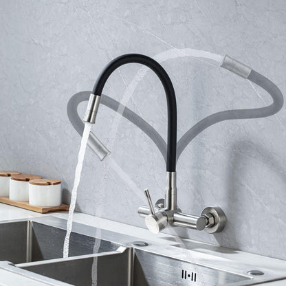 LakeBayMZC Wandarmatur Küche Edelstahl – Flexibler Auslauf, 2 Strahlarten