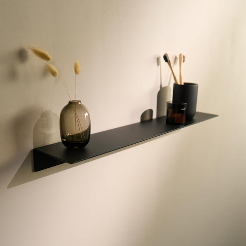 Designfabrik Hamburg Wandregal ohne Bohren, 58 cm, Schwarz – Badablage aus Aluminium