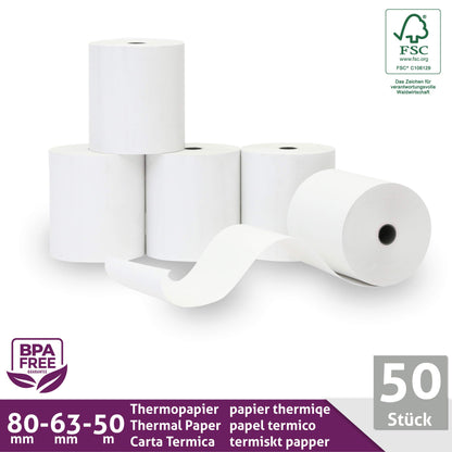 Thermorollen 80x50m x 12mm Bon- & Kassenrollen BPA-frei - 50 Rollen