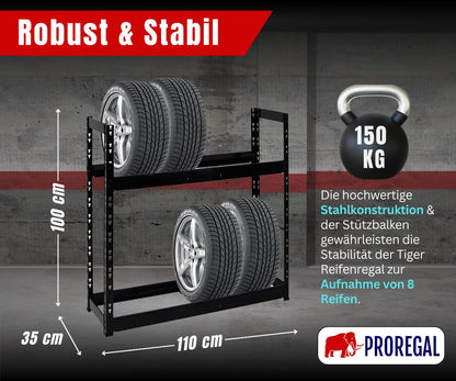 PROREGAL Reifenregal Tiger, 2 Ebenen, 150 kg Fachlast, schwarz