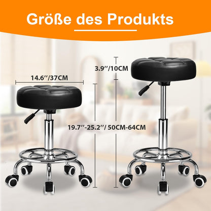 Rollhocker PU Leder Rund Gepolstert Höhenverstellbar Fussstütze - Tinte