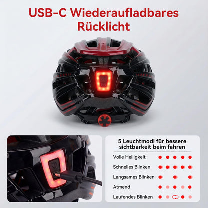 RLQA Fahrradhelm BD030 mit Magnetvisier & LED, Grösse L, Schwarz-Rot