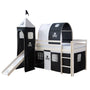 Homestyle4u 522 Kinderhochbett Weiss Pirat Schwarz 90x200 cm. Weiß, Piratendekor, für erhöhten Schlaf- & Spielbereich.