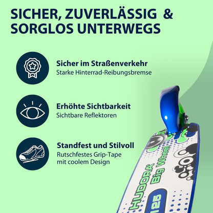 HUDORA BigWheel 125 Aluminium-Scooter für Kinder - blau/grün