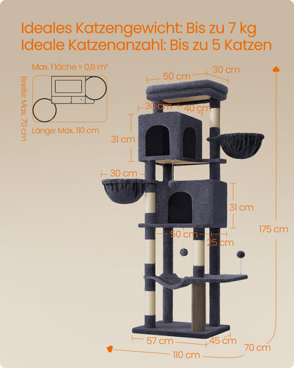 Feandrea Kratzbaum PCT182G02 XL, 175 cm, 2 Höhlen, dunkelgrau