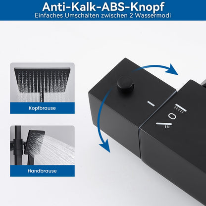 Auralum Regendusche System Thermostat Schwarz Quadrat 25x25cm