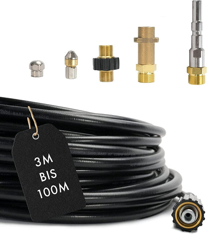 PROFESSIONAL Rohrreinigungsschlauch Set 6-tlg. 70m für Kärcher. Schwarzer, flexibler Schlauch gegen Rohrverstopfungen.