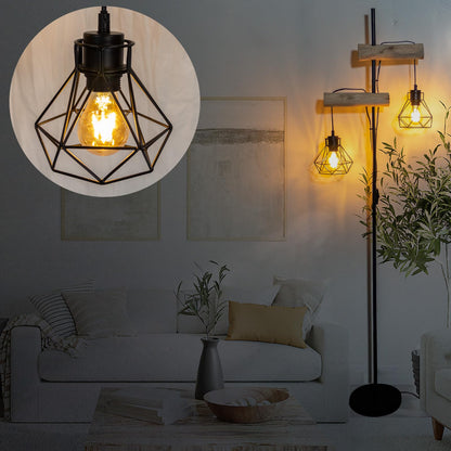 Osasy Stehlampe Holz und Metall mit Doppelschalter, 169 cm