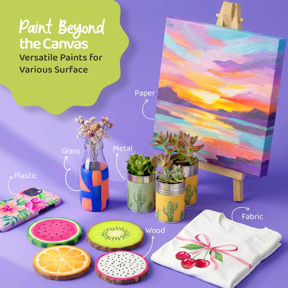 Chalkola Acrylfarben Set mit Staffelei, 32 Farben, 10 Leinwände