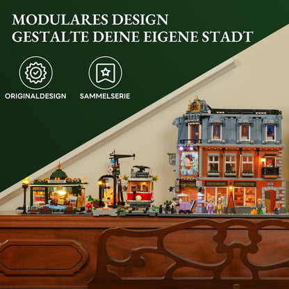 LUMIBRICKS Stadtleben Kiosk Klemmbausteine Set mit Beleuchtung