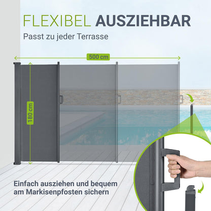 Juskys Dubai Seitenmarkise Sichtschutz 500x180 cm – Anthrazit