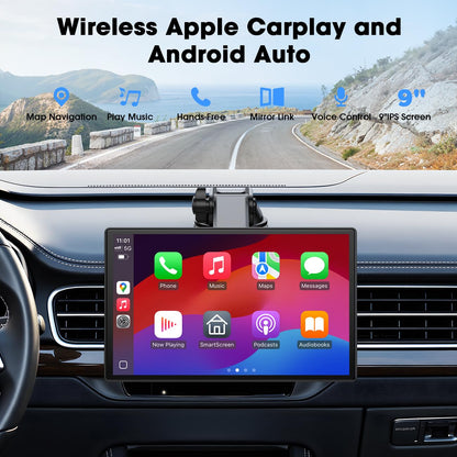 LAMTTO Wireless CarPlay Display 9 Zoll Touchscreen für Android Auto